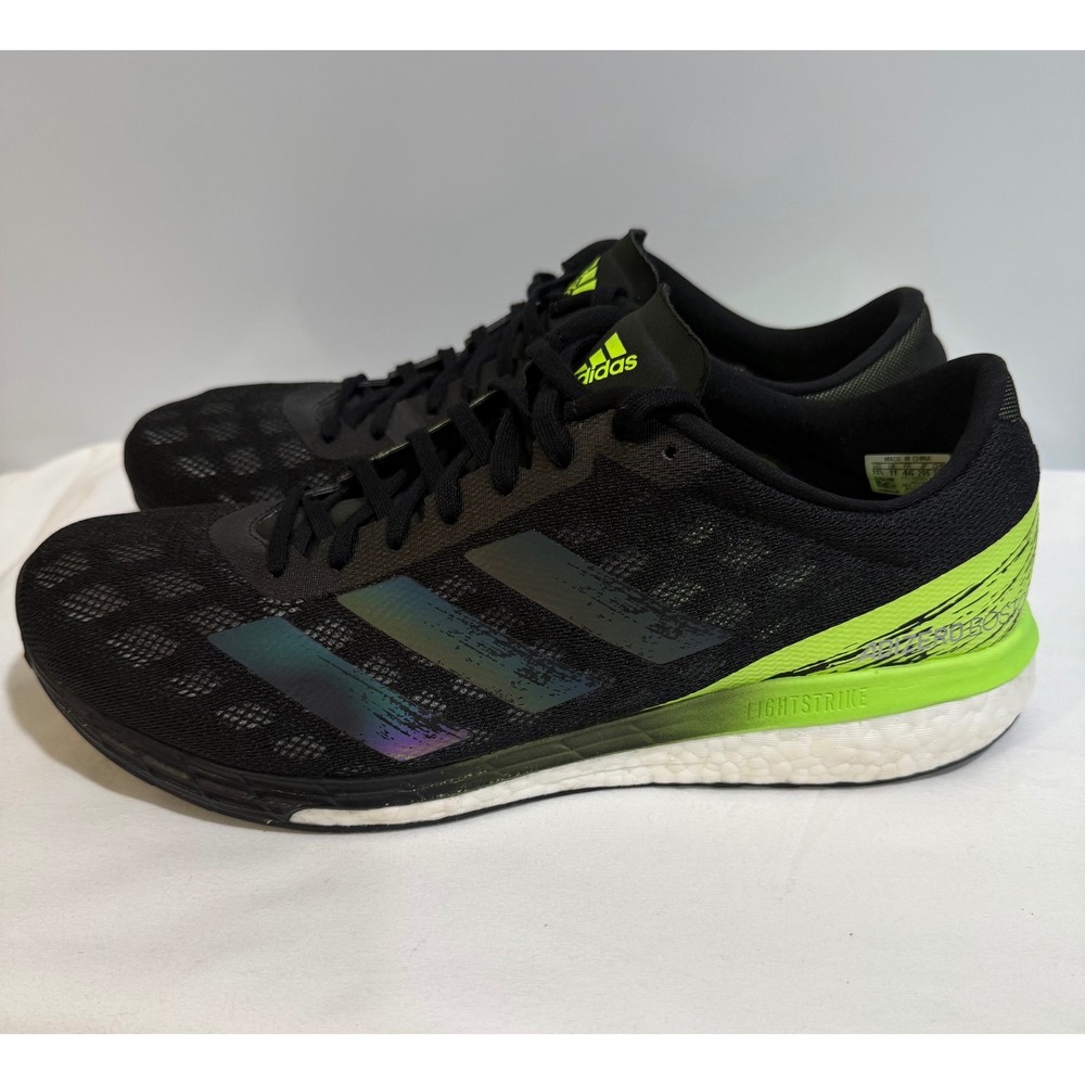 Adidas Adizero Boston 9 Mens Running Shoes Black Signal Green EG4657 Size 11.5